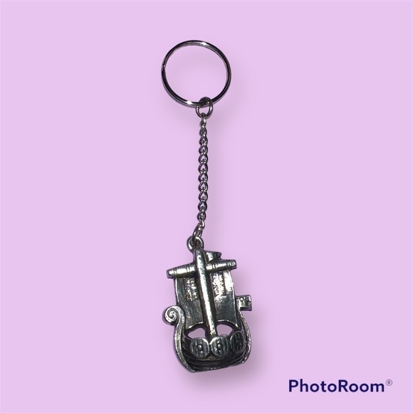 Vintage Disney Pewter Viking Ship Keychain - Picture 1 of 3